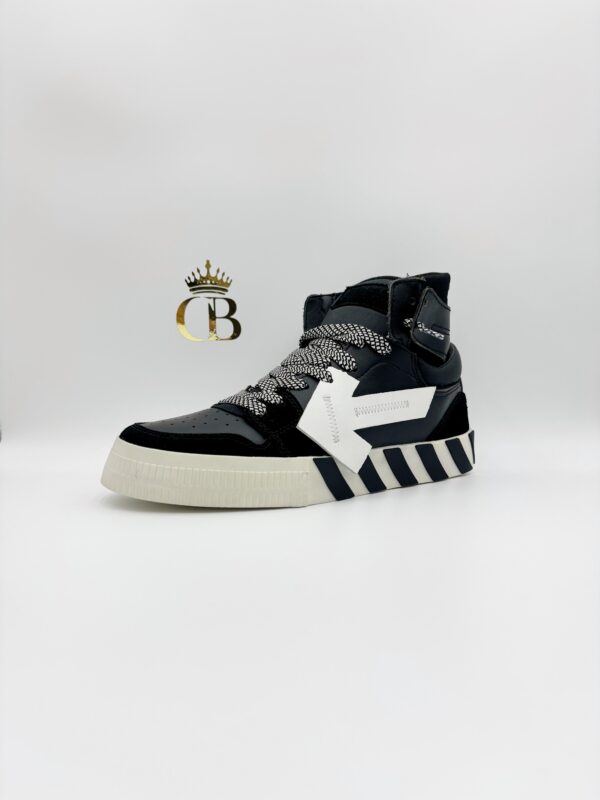 Sneakers Vulcanized Black High-Top White Stripes - Imagen 3