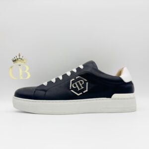 Black Sneakers Leather White Sole Low-Top