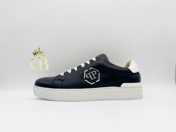 Black Sneakers Leather White Sole Low-Top
