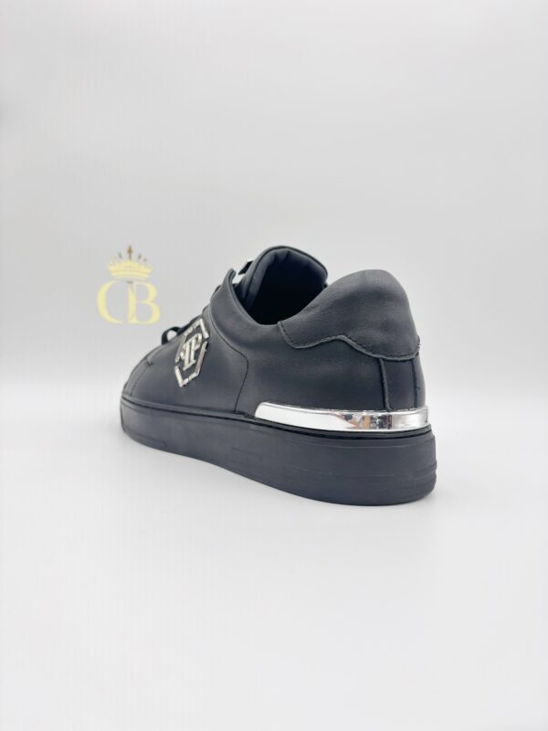 Black Sneakers Leather Silver Heel Low-Top - Imagen 3