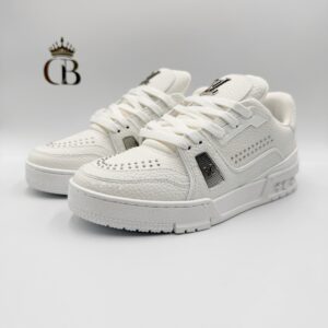 LV Trainer de piel blanco/plata