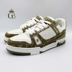 LV Trainer de piel Blanco/Verde militar