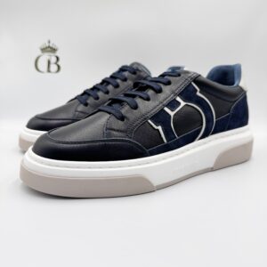 Ferragamo Gancini de piel con gamuza Azul marino