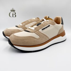 Ferragamo deportivo gamuza y tela beige