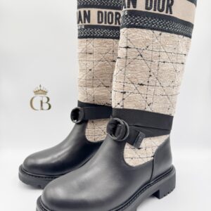 Botas Dior Negras de piel con tela Rose