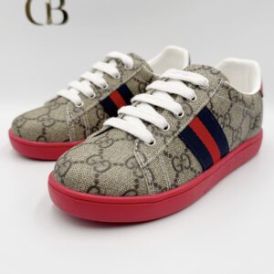 Gucci Ace Monogram Cafe suela roja