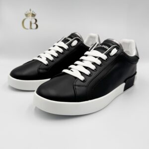 Tenis Portofino Negros de Piel talon Plata