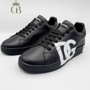 Tenis Portofino negro de piel de Logo Blanco