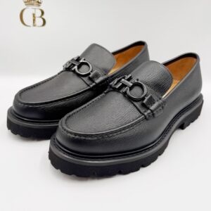 Mocasines de piel rayado negros