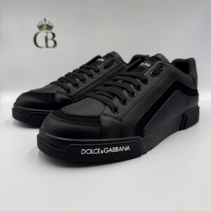 Tenis Portofino de piel y tela negro