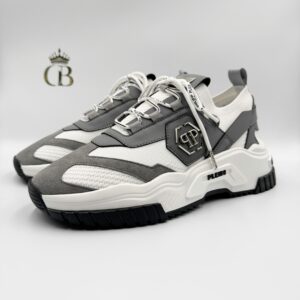 Tenis Plataforma Gris con Blanco de tela y gamuza