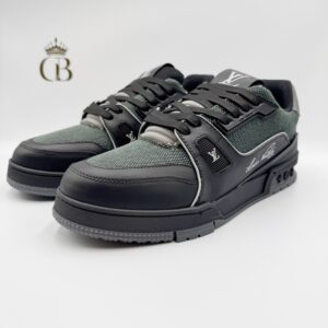 Tenis trainer de piel con tela negros/verde